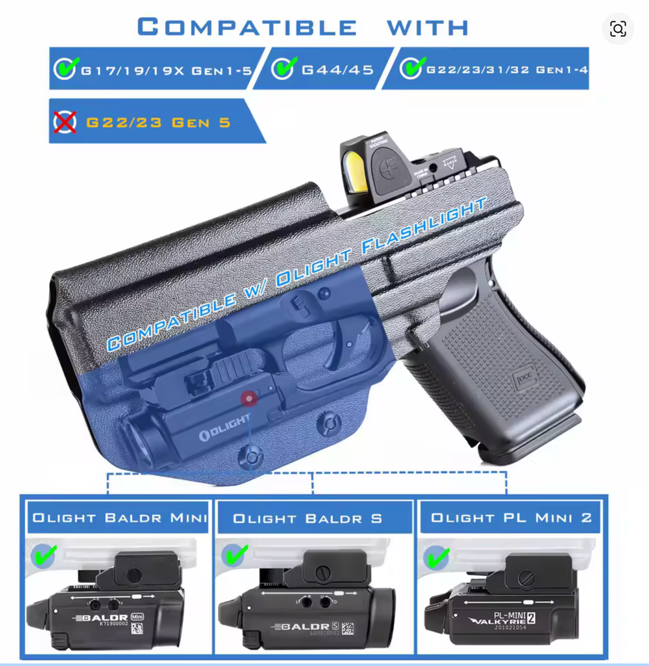 Holster rigide Glock + lampe
